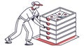Man carrying stacked pizza boxes, fast food delivery, vector design Generative AI Royalty Free Stock Photo