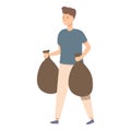 Man carrying trash bags icon cartoon vector. Cleaning house routine. Royalty Free Stock Photo