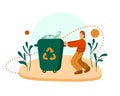 Man carrying trash can. Plastic recycling, reuse, save Earth concept Royalty Free Stock Photo