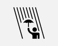 Carrying Umbrella Icon. Protection Rain Raining Season Weather Protect Insurance Shield Sign Symbol