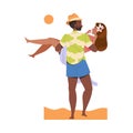 Man Carrying Woman Walking on Beach Enjoying Summer Vacation and Seaside Rest Vector Illustration Royalty Free Stock Photo