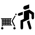 Man with cart. Icon buyer with consumer baske