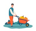 Man with cart with pumpkins Royalty Free Stock Photo