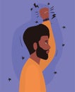 Man cartoon with black beard and fist up in side view vector design