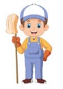 A man cartoon character cleaner holding mop
