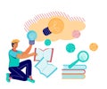 Man cartoon character generating bright idea using knowledge and creative mind Royalty Free Stock Photo