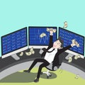 A man cartoon happy with stock market