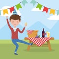 Man cartoon having picnic vector design