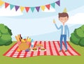 Man cartoon having picnic vector design
