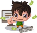 Man in a cartoon style, thumb up. Sales manager or illustration of young programmer