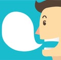 Man cartoon talk and chat box background vector