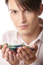 Man with casino chips Royalty Free Stock Photo