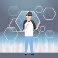 Man In Casual Clothes Wearing Modern 3d Glasses Virtual Reality Headset Concept Royalty Free Stock Photo