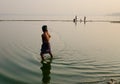 A man catching fishes on the lake in Mandalay, Myanmar