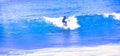 Man catching an ocean wave near the coast. Extreme water sports and outdoor active lifestyle. With copy space for text. - Image