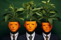 Pot success male mask flower leadership businessman white face green business
