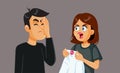 Angry Wife Confronts her Cheating Husband with Evidence Vector Cartoon Royalty Free Stock Photo