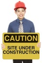 Man With A Caution Sign Royalty Free Stock Photo
