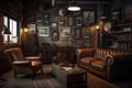 Man Cave: Capture a set of images that showcase a masculine, industrial - themed man cave. Generative AI