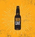 Man Cave Rules With Beer Bottle. Creative Poster Design Concept With Grunge Frame And Rough Distressed Texture. Royalty Free Stock Photo