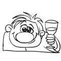 Man celebrates with a glass in his hands, drunk, outline drawing, caricature, isolated object on a white background Royalty Free Stock Photo