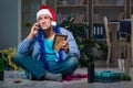 The man celebrating christmas at home alone Royalty Free Stock Photo