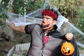 Man celebrating Halloween 2020 with spooky protective mask Royalty Free Stock Photo