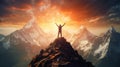 A man standing on top of a mountain with his arms in the air Royalty Free Stock Photo