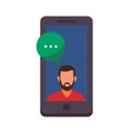 Man into a cellphone with speech bubble Royalty Free Stock Photo