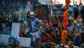 Man in a cemetery in Mexico City for Day of the Dead parade