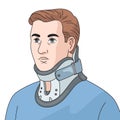 Man with cervical collar diagram medical science