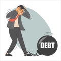 Man chained to a big debt weight vector isolated