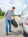 Man changing a spare tire of car Royalty Free Stock Photo