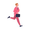 Man Character with Briefcase Hurrying Running Fast Feeling Panic of Being Late Vector Illustration