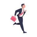 Man Character with Briefcase Hurrying Running Fast Feeling Panic of Being Late Vector Illustration
