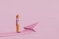 Man character cartoon standing on arrow up icon on isolated pink background,growth business,investment,planning strategy,target