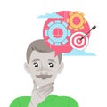 Man Character with Concrete Type of Thinking with Target and Arrow as Mindset Model in His Head Vector Illustration