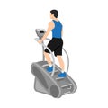 Man character doing Cardio, stair master exercise.