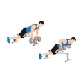 Man character doing Dumbbell incline bench rows exercise. Royalty Free Stock Photo