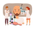 Man Character Doing Hair Transplantation Suffer from Alopecia or Baldness Vector Illustration