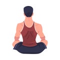 Man Character Doing Meditation Sitting in Lotus Pose Practicing Mindfulness Back View Vector Illustration Royalty Free Stock Photo