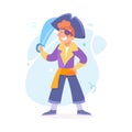 Man Character Dressed in Carnival and Party Pirate Outfit with Sword Vector Illustration Royalty Free Stock Photo