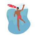 Man Character Drowning In Water With Hands Flailing In Panic. Helplessness And Despair, Concept Promote Swimming Lessons