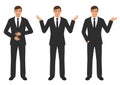 Man character expressions with hands gesture, cartoon businessman wit different emotion