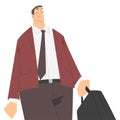 Man Character in Formal Suit and Tie Walking with Briefcase and Smiling Perspective View Vector Illustration Royalty Free Stock Photo