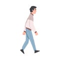 Man Character Going or Walking Taking Steps Forward Side View Vector Illustration