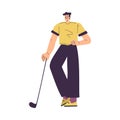 Man Character Golf Playing Training with Golf Club Vector Illustration