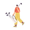 Man Character Golf Playing Walking with Golf Club Vector Illustration