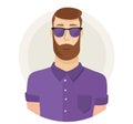 Man character hipster face avatar in glasses. Modern flat style. Male portrait. Vector cartoon illustration. Royalty Free Stock Photo