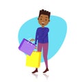 Man character holding shopping purchases bag template for design work or animation over white background full length